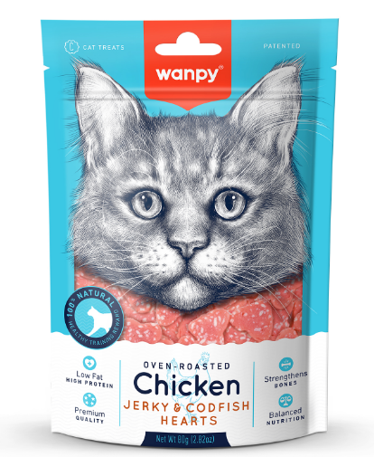 Wanpy Cat Лакомство для кошек «сердечки» из курицы с треской, 80 гр MZB811350 - фото 14566
