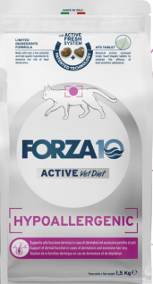 FORZA10 Active VETdiet Cat HYPOALLERGENIC вет.диета для взрослых кошек с проблемами пищевой непереносимости и аллергии, кожных заболеваниях, 1.5 кг MZB713284 - фото 14579
