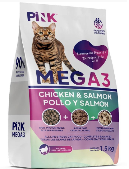 Pink MEGA 3 Сухой беззерновой корм для кошек, Курица, 3 гранулы, 1.5 кг MZB735633 - фото 14612