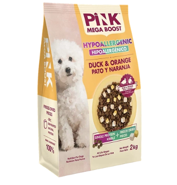 Pink MEGA BOOST "Hypoallergenic" корм для собак всех возрастов "Утка с апельсином" 2 гранулы 2кг MZB431348 - фото 14639