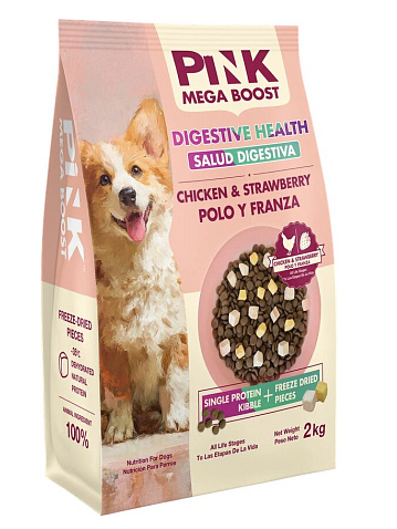 Pink MEGA BOOST "Digestive" корм для собак всех возрастов "Курица с клубникой" 2 гранулы, 2кг MZB431362 - фото 14643