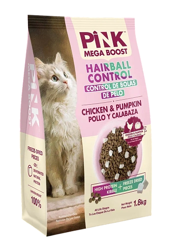 Pink MEGA BOOST "Hairball control" корм для кошек всех возрастов "Курица с тыквой", 1.8кг MZB431409 - фото 14653