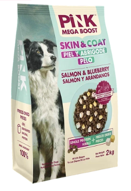 Pink MEGA BOOST "Skin & Coat" корм для собак всех возрастов "Лосось с черникой" 2 гранулы, 2кг MZB431386 - фото 14657