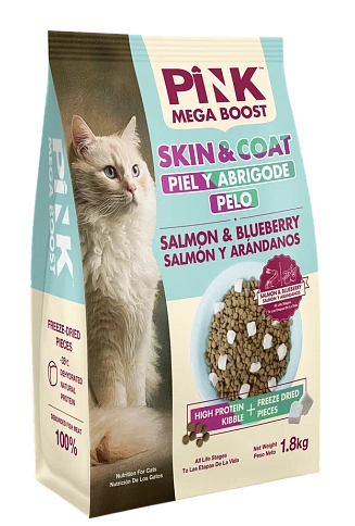 Pink MEGA BOOST "Skin & Coat" корм для кошек всех возрастов "Лосось с черникой", 1.8 кг MZB431423 - фото 14662