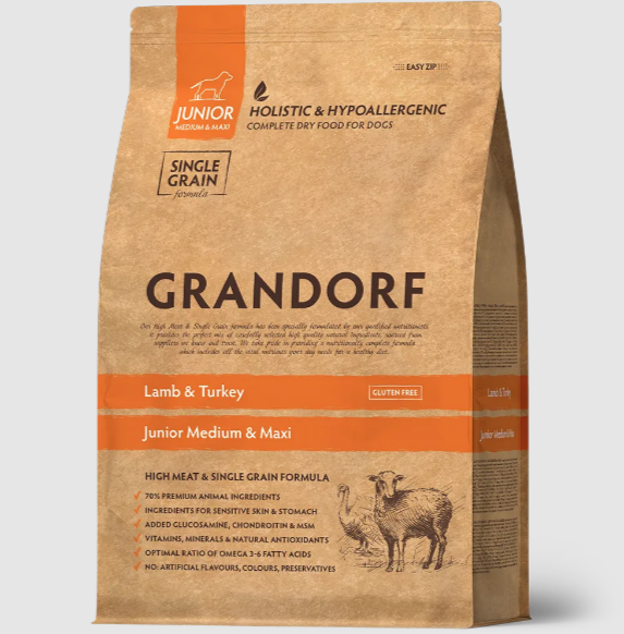GRANDORF DOG Lamb&Turkey JUNIOR ягнёнок с индейкой для юниоров, 3 кг. MZB850891 - фото 14727