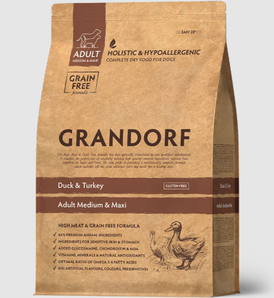 АКЦИЯ - 30%, GRANDORF DOG Duck&Turkey MED&MAXI утка с индейкой для средних и крупных пород, 1 кг ZB851034_30-2 - фото 14767
