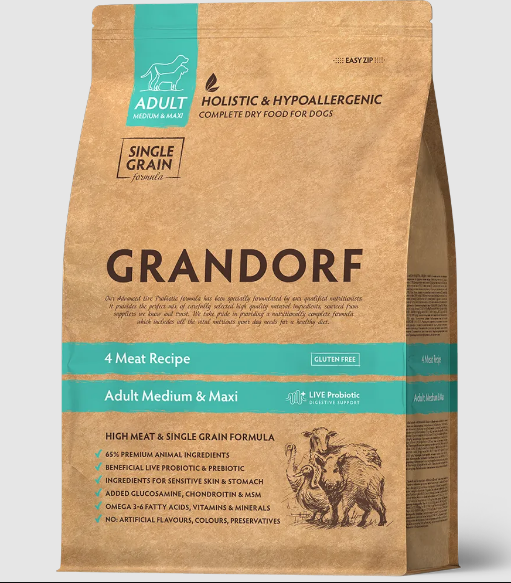 GRANDORF DOG 4 Meat PROBIOTIC MED&MAXI 4 мяса с пробиотиками для собак средних и крупных пород, 3 кг. MZB851126 - фото 14815