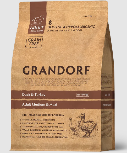 GRANDORF DOG Duck&Turkey MED&MAXI утка с индейкой для собак средних и крупных пород, 10 кг. MZB851058 - фото 14823