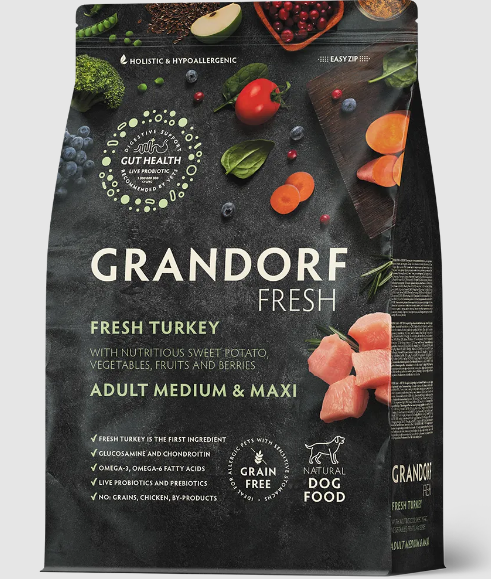 GRANDORF Fresh Dog Adult Med&Maxi Turkey&Sweet Potato Свежее мясо индейки с бататом для собак средних и крупных пород, 1 кг MZB852888 - фото 14915