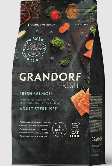 GRANDORF Fresh Cat STERILISED Salmon&Sweet Potato Свежее филе лосося с бататом для стерилизованных кошек, 2 кг MZB852642 - фото 15047