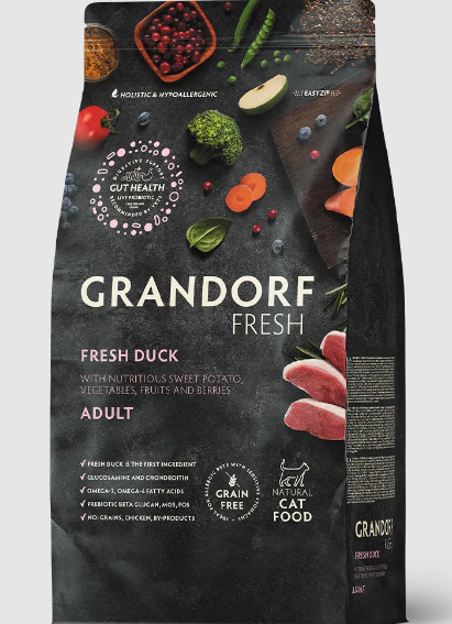 GRANDORF Fresh Cat ADULT Duck&Sweet Potato Свежее мясо утки с бататом для кошек, 2 кг MZB852604 - фото 15063