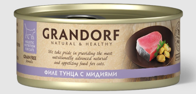 Консервы для кошек GRANDORF Филе тунца с мидиями, 70 гр MZB512581 - фото 15097