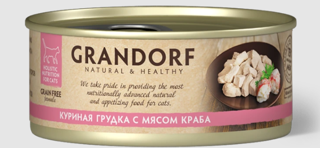 Консервы для кошек GRANDORF Куриная грудка с мясом краба, 70 гр MZB512642 - фото 15110