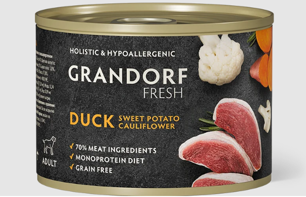 Консервы для собак GRANDORF FRESH Паштет из утки с бататом и цветной капустой, 200 гр MZB853496 - фото 15175