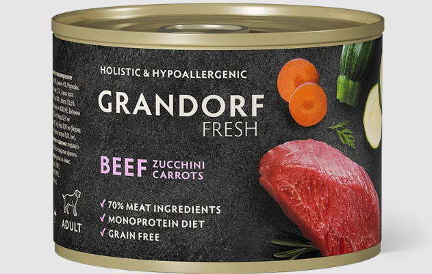 Консервы для собак GRANDORF FRESH Паштет из говядины с цукини и морковью, 200 гр MZB853502 - фото 15178