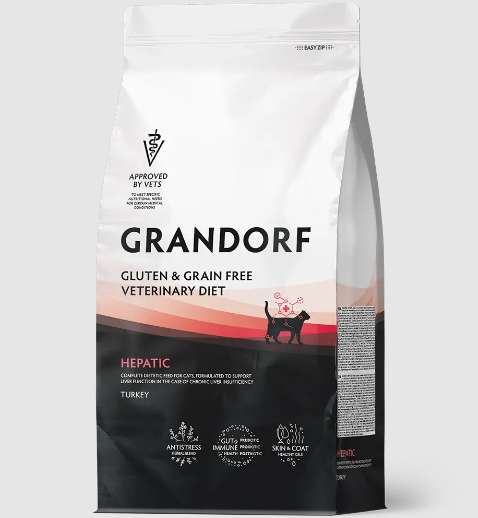 GRANDORF VETERINARY DIET TURKEY HEPATIC полнорационный диетический корм для кошек для поддержания функции печени при хронической печеночной недостаточности, 400 гр MZB853267 - фото 15198