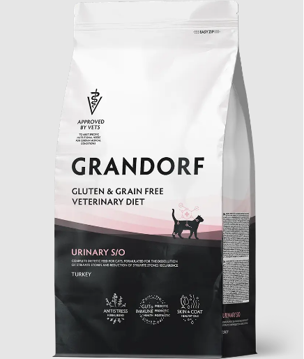 GRANDORF VETERINARY DIET TURKEY URINARY S/O  полнорационный диетический сухой корм для кошек с индейкой для растворения струвитных камней и снижения риска их повторного образования, 2 кг MZB853212 - фото 15231
