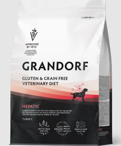GRANDORF VETERINARY DIET TURKEY HEPATIC полнорационный диетический сухой корм для собак с индейкой для поддержания функции печени, 3 кг MZB853113 - фото 15246