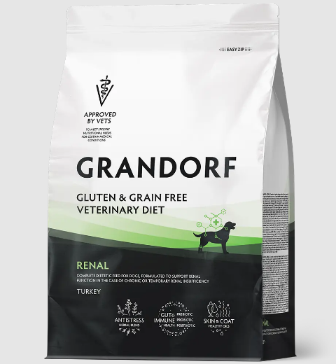 GRANDORF VETERINARY DIET TURKEY RENAL полнорационный диетический сухой корм с индейкой для собак для поддержания функции почек при хронической почечной недостаточности, 1 кг MZB853069 - фото 15263