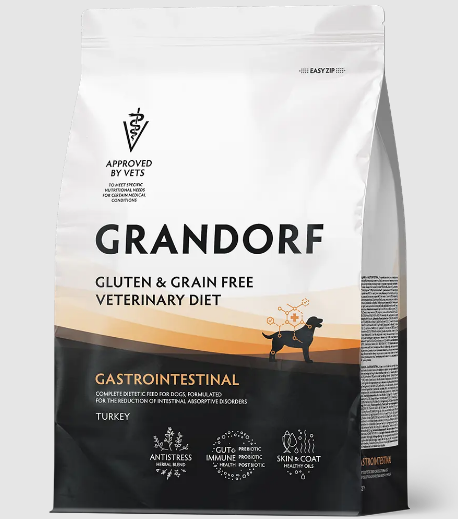 GRANDORF VETERINARY DIET TURKEY GASTROINTESTINAL полнорационный диетический сухой корм для собак с индейкой при острых расстройствах пищеварения и для снижения нарушений всасывания в кишечнике, 1 кг MZB853021 - фото 15271