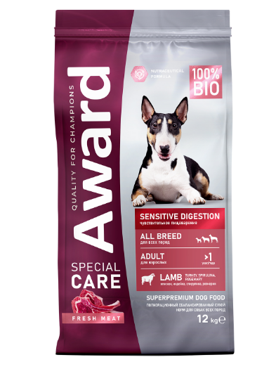 Сухой корм AWARD SPECIAL CARE Sensitive Digestion для взрослых собак всех пород с чувствительным пищеварением со свежим мясом ягненка, 12кг MZB549204 - фото 15341