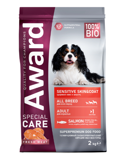 Сухой корм AWARD SPECIAL CARE Sensitive Skin&Coat для взрослых собак всех пород для здоровой кожи и шерсти со свежим лососем, 2кг MZB548894 - фото 15350
