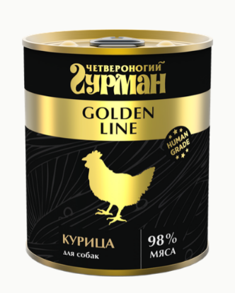 Четвероногий Гурман Golden line Курица натуральная влажный корм для собак жестяная банка, 340 гр MZB543778 - фото 15409