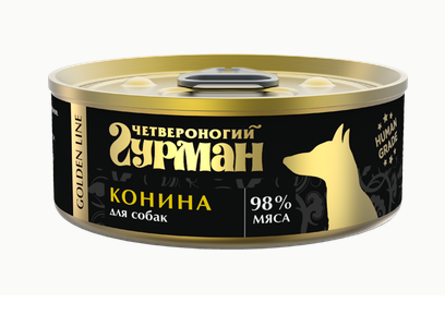 Четвероногий Гурман Golden line Конина натуральная влажный корм для собак жестяная банка, 100 гр MZB545642 - фото 15413