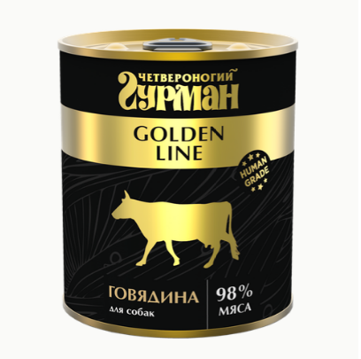 Четвероногий Гурман Golden line Говядина натуральная влажный корм для собак жестяная банка, 340 гр MZB543686 - фото 15415