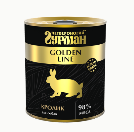 Четвероногий Гурман Golden line Кролик натуральный влажный корм для собак жестяная банка, 340 гр MZB543860 - фото 15419