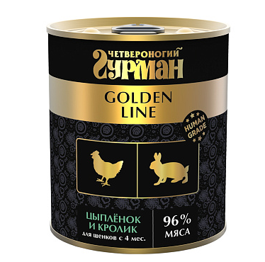 Четвероногий Гурман Golden line Цыпленок и кролик влажный корм для щенков, 340 гр MZB232966 - фото 15423