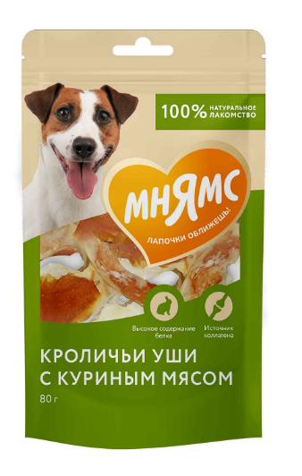 Мнямс лакомство для собак кроличьи уши с куриным мясом, 80 гр MZB703256 - фото 15684