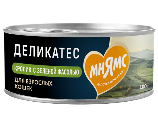 Влажный корм Мнямс Кролик с зеленой фасолью для кошек "Паштет по-мальтийски", 100 гр MZB176687 - фото 15834