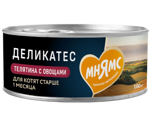 Влажный корм Мнямс Деликатес Телятина с овощами для котят старше 1 месяца "Паштет по-бельгийски", 100 гр MZB176649 - фото 15897