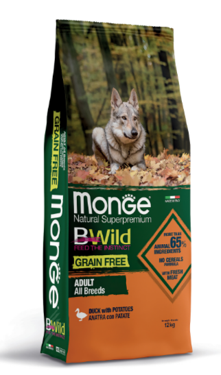 Monge Dog BWild GRAIN FREE беззерновой корм для собак всех пород утка с картофелем, 12 кг MZB004749 - фото 16029
