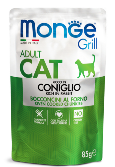 Monge Cat Grill Pouch паучи для взрослых кошек итальянский кролик, 85 гр MZB013611 - фото 16063