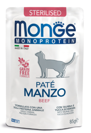 Monge Cat Monoprotein Pouch паучи для стерилизованных кошек говядина, 85 гр MZB013741 - фото 16070