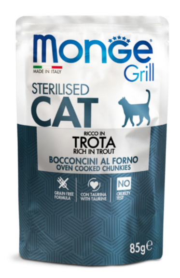 Monge Cat Grill Pouch паучи для стерилизованных кошек итальянская форель, 85 гр MZB013659 - фото 16085