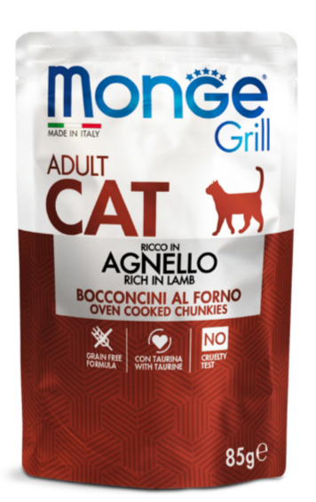 Monge Cat Grill Pouch паучи для взрослых кошек новозеландский ягненок, 85 гр MZB013628 - фото 16093