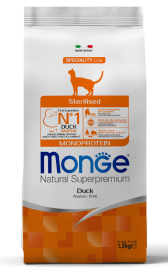 Monge Cat Monoprotein Sterilised Duck корм для стерилизованных кошек с уткой, 1.5 кг MZB011952 - фото 16141