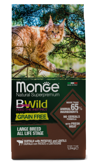 Monge Cat BWild GRAIN FREE беззерновой корм из мяса буйвола для крупных кошек всех возрастов, 1.5 кг MZB012065 - фото 16146
