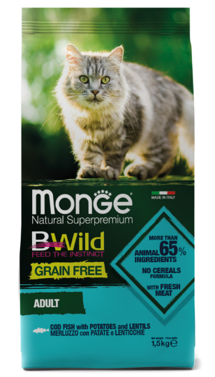 Сухой корм Monge Cat BWild GRAIN FREE для взрослых кошек беззерновой из трески, 1.5 кг MZB012058 - фото 16157