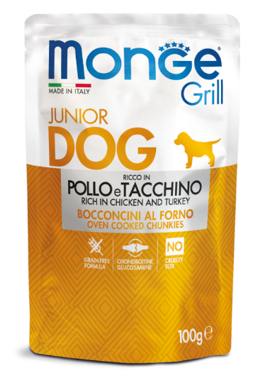 Monge Dog Grill PUPPY&JUNIOR Pouch паучи для щенков курица и индейка, 100 гр MZB013178 - фото 16234