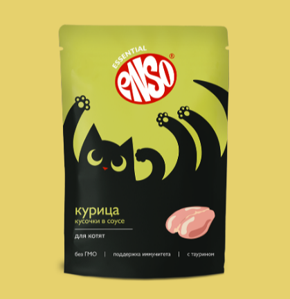 ENSO Корм влажный полнорационный для котят, кусочки в соусе с курицей, пауч 85 гр MZB969906 - фото 16257
