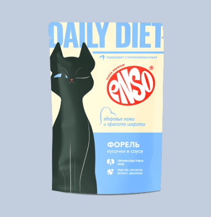 ENSO DAILY DIET Корм влажный полнорационный профилактический для взрослых кошек, поддержание здоровья кожи и красоты шерсти, кусочки в соусе с форелью, 85 гр MZB309303 - фото 16288