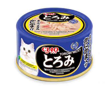 INABA CIAO Toromi Milky для кошек Тунец Магуро и куриное филе с сурими в овсяном молоке, ж/б 80 гр MZB947254 - фото 16325