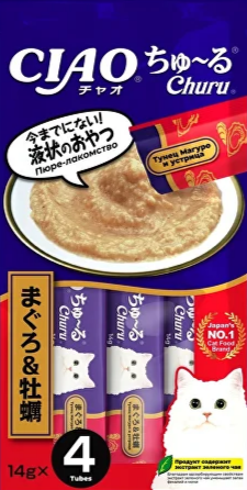 INABA ЧАО ЧУРУ пюре тунец магуро и устрица для кошек, 14 гр*4 шт MZB947308 - фото 16343