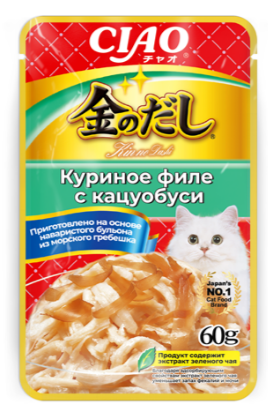 INABA ЧАО КИННОДАШИ Куриное филе с кацуобуси Дополнительный рацион для кошек, 60 гр MZB644443 - фото 16364