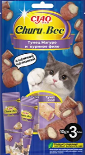 INABA ЧУРУ БИ Тунец Магуро и запечённое куриное филе лакомство запечённые трубочки для кошек, 3 шт*10 гр MZB626388 - фото 16383