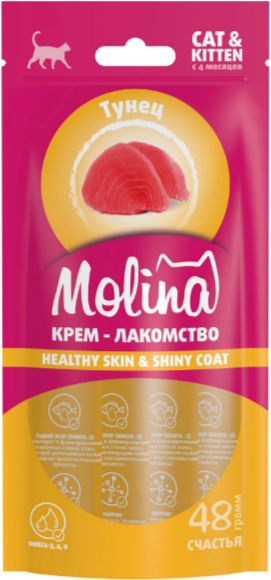 MOLINA Лакомство для котят и кошек "Крем-лакомство с Тунцом" Healthy skin and shiny coat, 144 гр MZB013439 - фото 16503